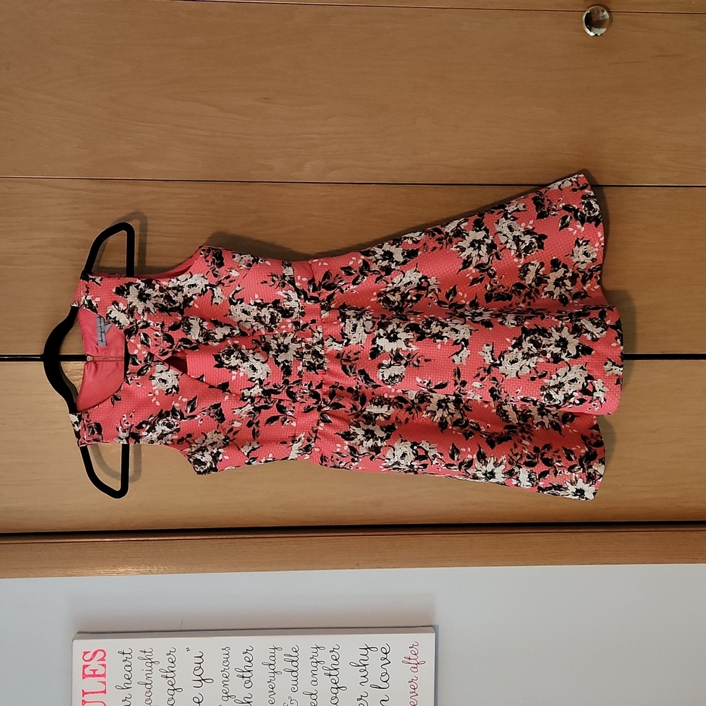 6 petite coral dress with floral detail by danny and nicole